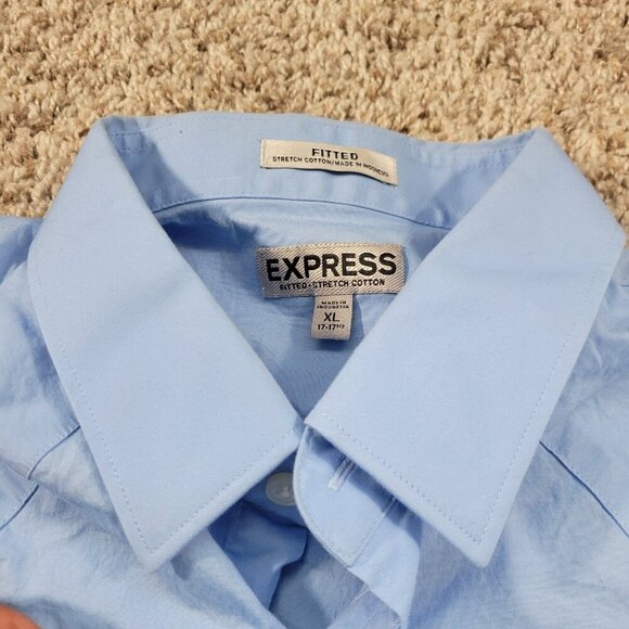 Lot of 2 Express Pearl Shirt Mens XL Blue Fitted Long Sleeve Button Up - Picture 7 of 9